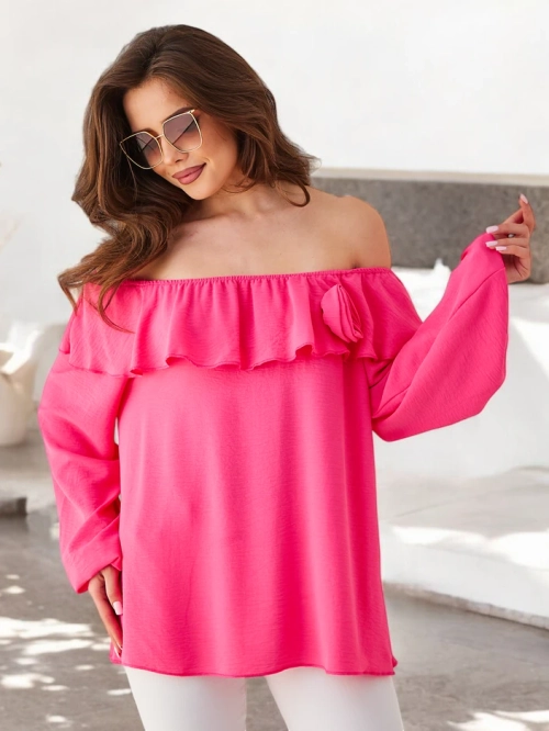 Royalfashion жіноча блузка в іспанському стилі з рюшею та квіткою