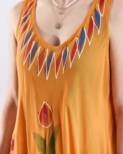 Oranžový dámský vzorovaný přehoz na postel s potiskem- Oblečení