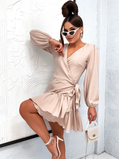 Royalfashion Dámské mini šaty se zavázáním a volány
