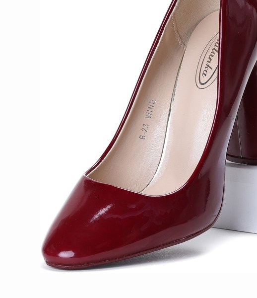 Bordowe czółenka na słupku Dahlia - Obuwie