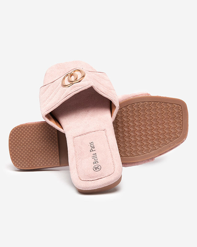 Světle růžové dámské eko semišové pantofle se zlatým ornamentem Fanico - Boty