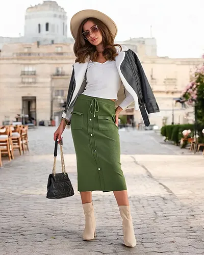 Royalfashion Жіноча спідниця міді з декоративними ґудзиками