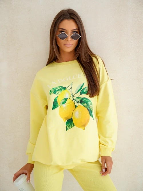 Royalfashion Жіночий бавовняний комплект з лимонним світшотом та легінсами