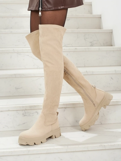 Dámské kozačky nad koleno eko semišové Maelin