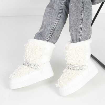 Dámské bílé sněhule s ozdobným svrškem Port-Shoes