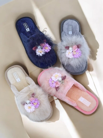 Royalfashion жіночі хутряні капці з квітами Ederra
