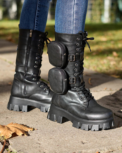 Černé pracovní boty s ozdobnými sáčky na svršku Sello- Footwear