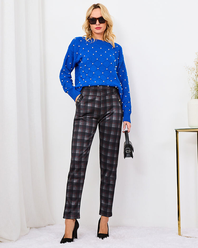 Royalfashion Сіро-червоні жіночі утеплені лосини в клітинку