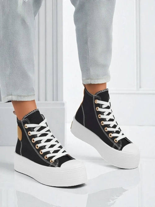 Жіночі кеди Callisto Nero на платформі, тканина, чорні, літо/осінь