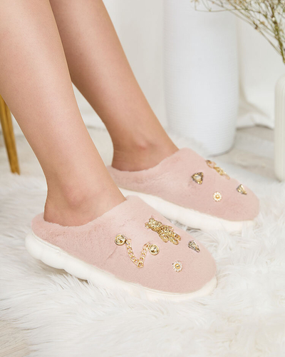 Жіночі хутряні капці Royalfashion Pink з орнаментом Erserra