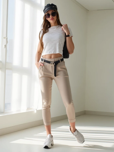 Royalfashion dámské viskózové skinny kalhoty s páskem