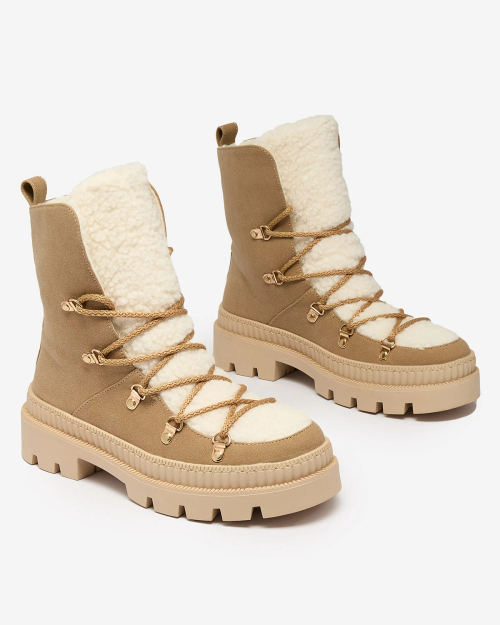 Royalfashion Бежеві жіночі утеплені черевики-трапери з овчиною Lery Walk