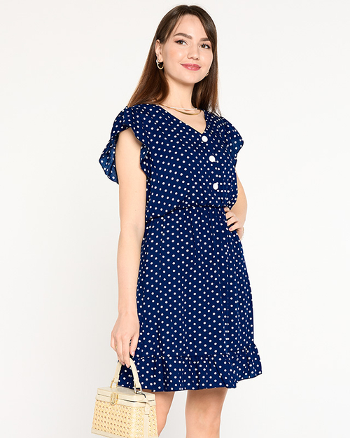 Жіноча синя коротка сукня в горошок - Одяг