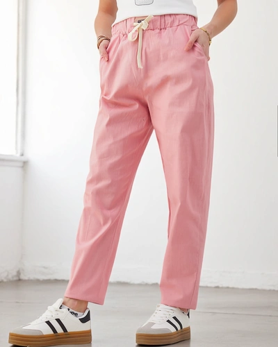 Royalfashion Bavlněné rovné dámské kalhoty s páskem v pase