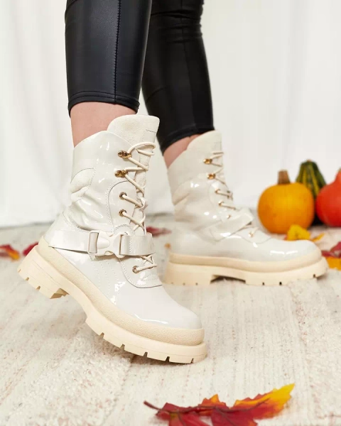 Royalfashion Lakované dámské kozačky v béžové barvě Setogy