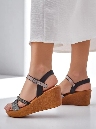 Royalfashion Dámské sandály na wedges s rhinestones a třpytkami Eclat