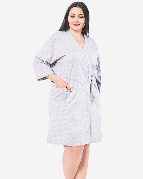 Світло-сірий жіночий бавовняний халат в горошок PLUS SIZE - Одяг