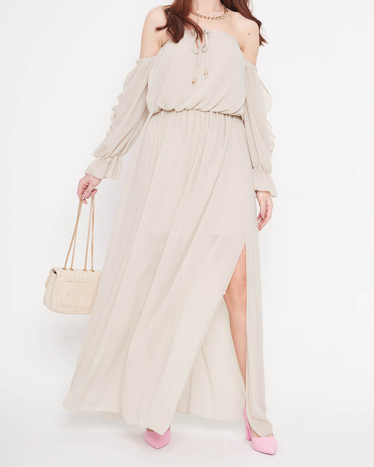 Dámské béžové španělské maxi šaty - Oblečení