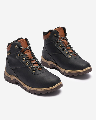 Černé dámské turistické boty se zavazováním s kožešinou Poritsu - Obuv