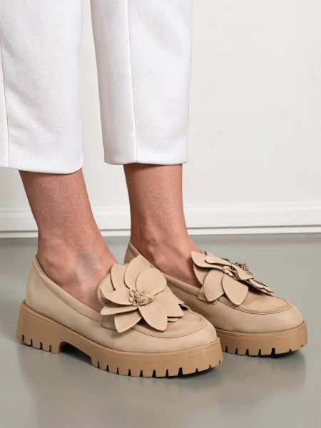 Royalfashion Eko semišové dámské mokasíny s květinou Floverse