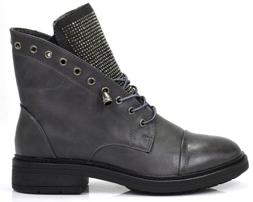 Szare, wiązane botki - Obuwie