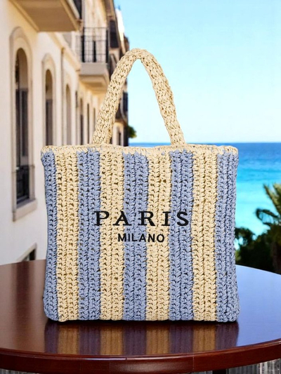 Royalfashion Velká dámská kabelka ze slámy Pruhovaná sláma