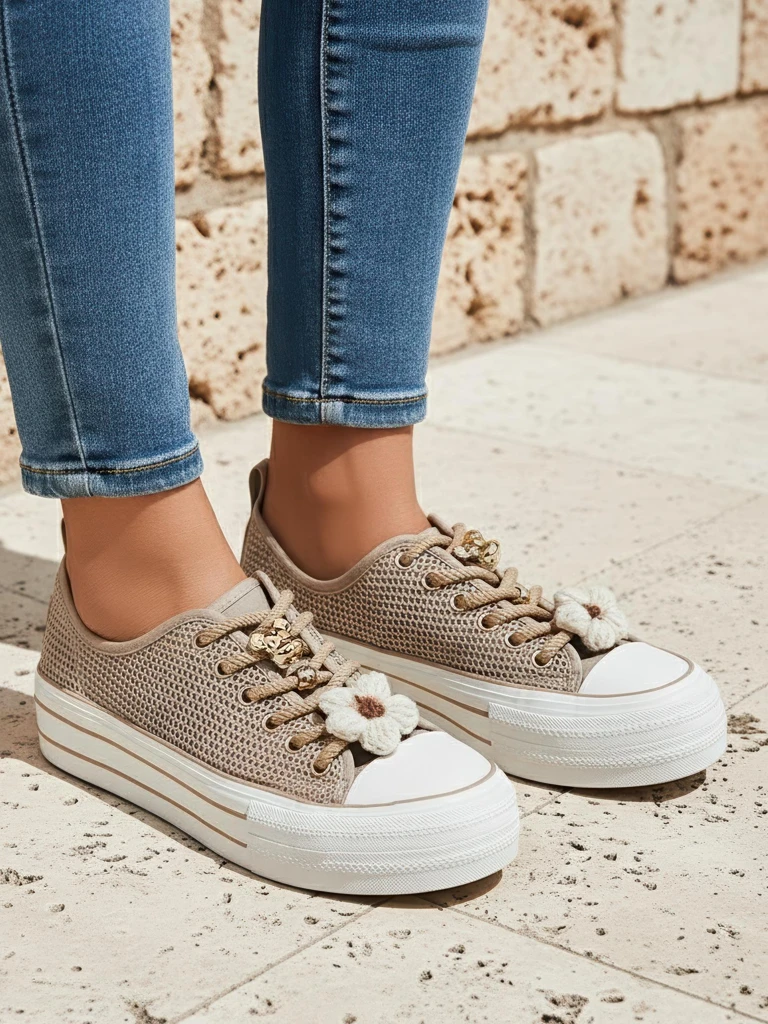 Royalfashion Dámské tenisky na tkaničky s dekoracemi Osdo