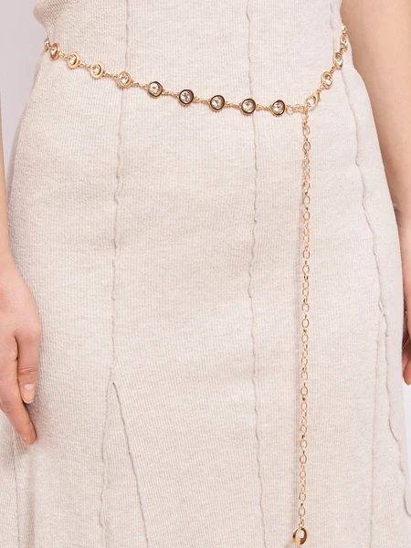 Aurelia Bella Donna – dámský kovový pásek s krystalky, zlatý 115 cm