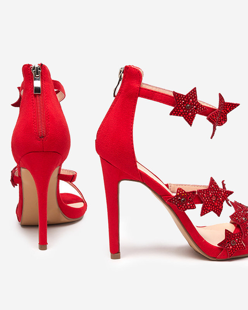 Червоні жіночі босоніжки на високому каблуці із зірочками Stareli - Взуття