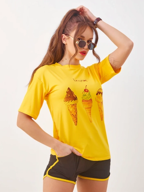 Royalfashion Жіночий спортивний комплект з футболкою та шортами Ice Cream