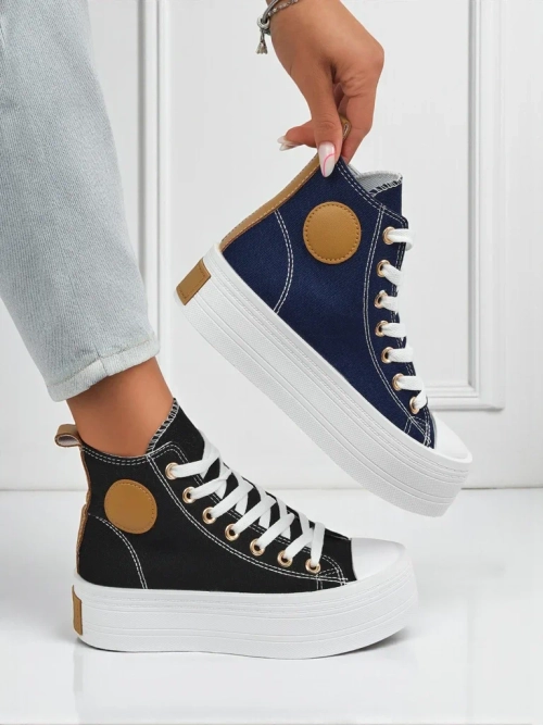 Жіночі кеди Callisto Nero на платформі, тканина, чорні, літо/осінь