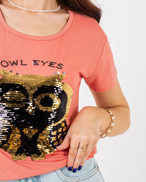 Помаранчева жіноча футболка з блискітками - Одяг