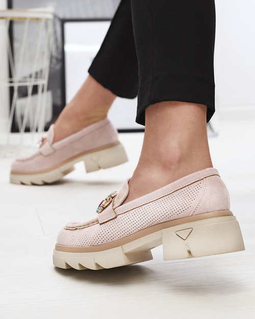 Світло-рожеві ажурні жіночі мокасини з декором Bokkso- Footwear