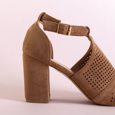 Коричневі жіночі ажурні босоніжки на підборах Folawia