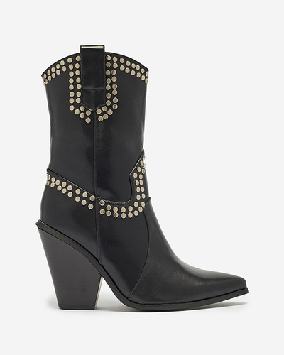 Dámské černé kovbojské boty na podpatku se stříbrnými kamínky Daksiti - Obuv