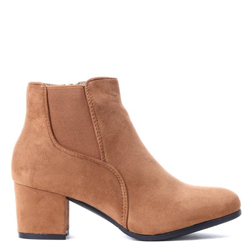 Brązowe botki na słupku Lina- Obuwie