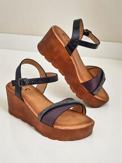 Royalfashion Жіночі босоніжки на танкетці з стразами та блискітками Aurora Glow