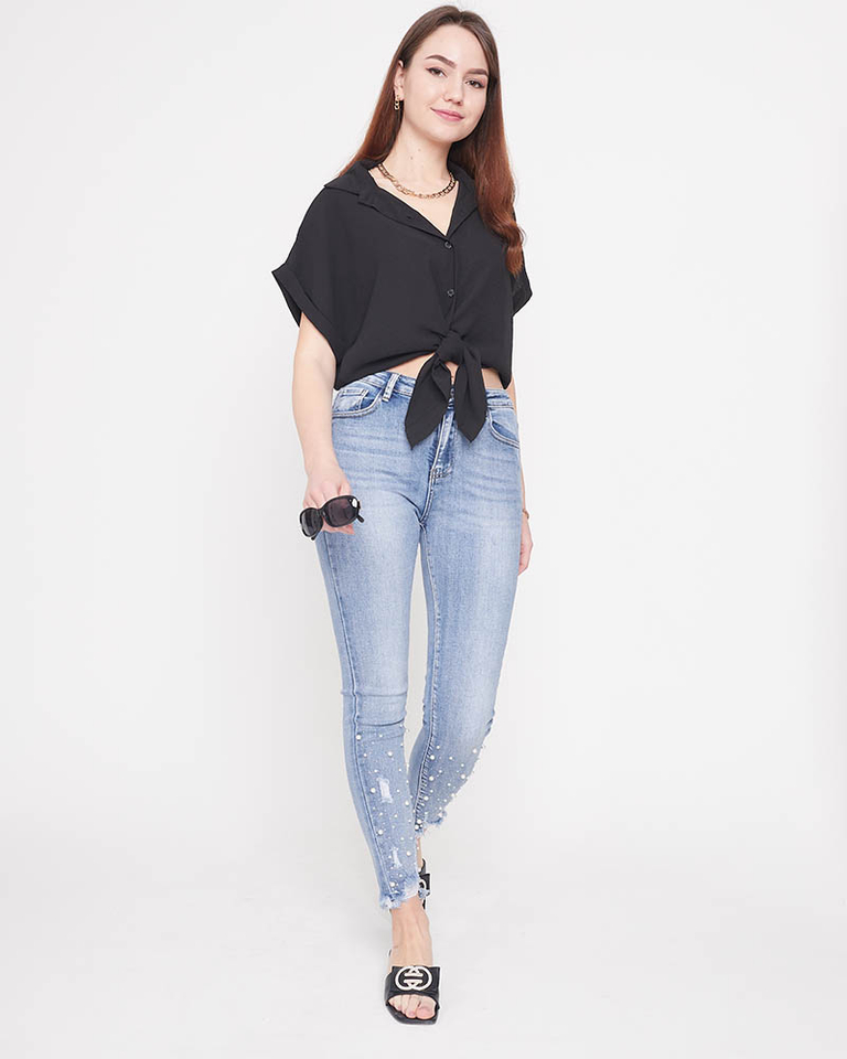 Dámská černá košile se zavazováním - oblečení