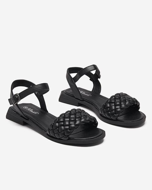Босоніжки жіночі з плетеним поясом чорного кольору Opahhi- Взуття