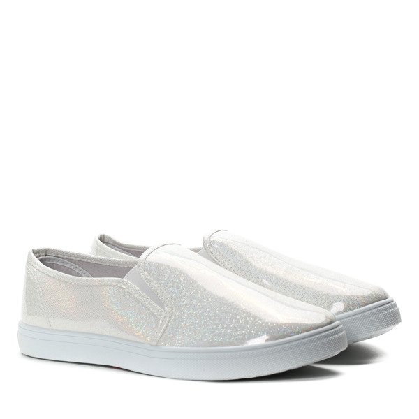 Białe slip on holograficzne Harleigh- Obuwie
