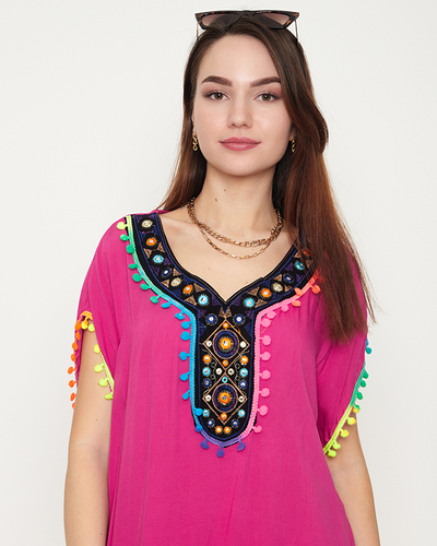 Dámská fialová letní plážová tunika s třásněmi - Oblečení