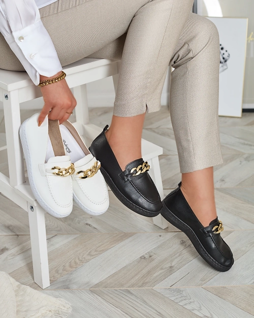 Жіночі білі мокасини з золотим декором Ellica- Footwear