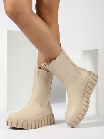 Royalfashion Dámské kozačky na vysokém podpatku v barvě ecru Elicane