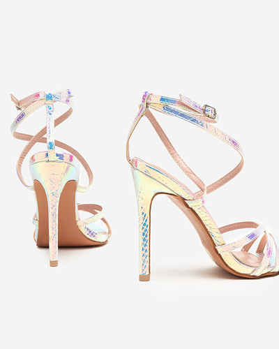 Holografické růžové a stříbrné sandály na podpatku Georio - Footwear