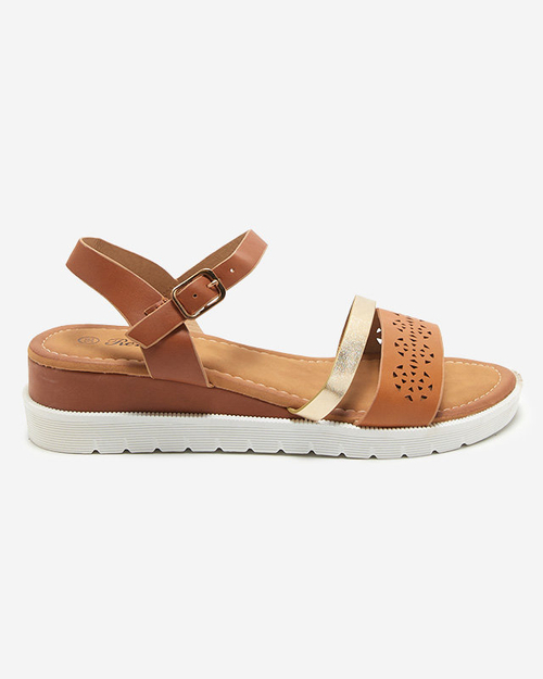 Коричневі жіночі босоніжки на низькій танкетці Dotif - Туфлі