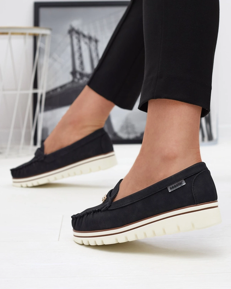 Černé dámské mokasíny s třpytkami a zirkony Retiga - Obuv