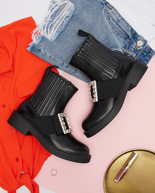 Чорні жіночі ботильйони з орнаментом Zenata - Взуття