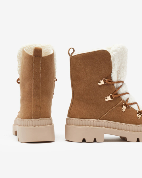 Royalfashion Жіночі утеплені черевики-трапери з овчиною верблюжого кольору Lery Walk