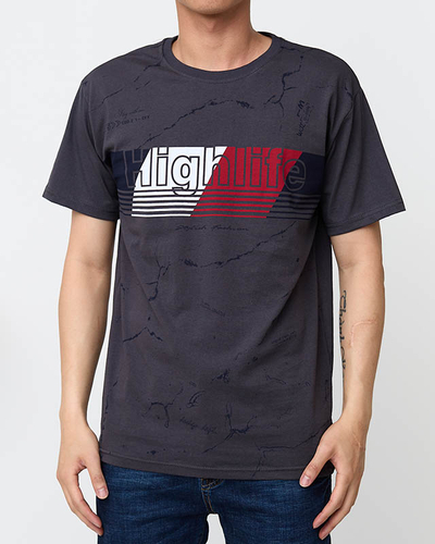 Tmavě šedé pánské tričko s potiskem - Oblečení