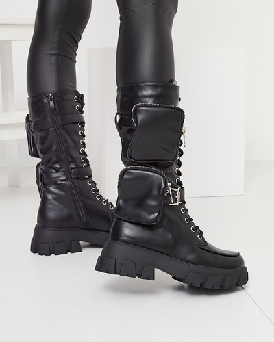 Černé pracovní boty s ozdobnými sáčky na svršku Sello- Footwear